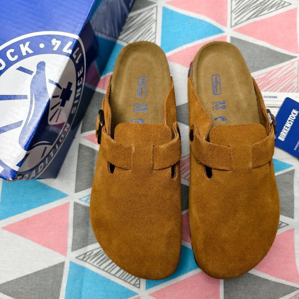 Women's Mink Suede Birkenstock Boston Shoes - Narrow Fit